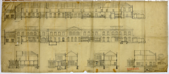 837873 Opstand en doorsneden van de oude toestand van het N.S.-station Utrecht C.S. te Utrecht.N.B. De tekening behoort ...